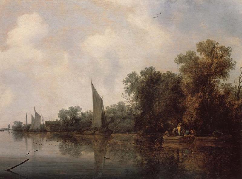 RUYSDAEL, Salomon van A Rievr with Fishermen Drawing a Net oil painting picture
